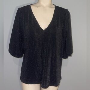 Black sparkly shiny H & M shirt sleeve v-neck blouse top shirt woman’s medium